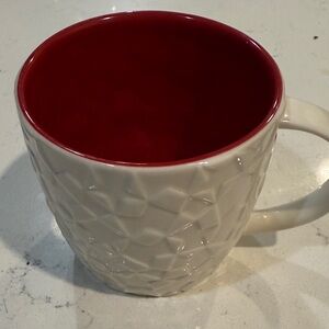 Textured White and Red Mug STARBUCKS EMBOSSED 2011 red lining geometric